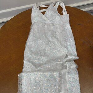 SHEIN Women's L White Sequin‎ Split Thigh Sleeveless Party Dress